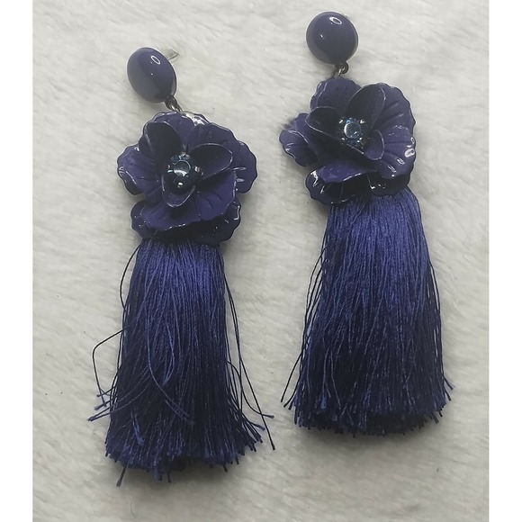 Sugarfix by BaubleBar Jewelry - Sugarfix by BaubleBar Navy Blue Floral Tassel Drop Earrings Boho Statement Bin 2